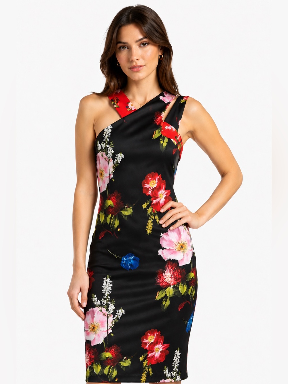 Ted Baker Polayo Berry Sundae Asymmetric Floral Sheath Dress TB 5 US 12 XL